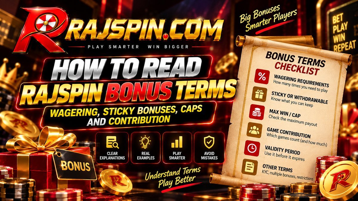 Rajspin bonus terms and conditions screen showing wagering multiplier, game contribution table and expiry date